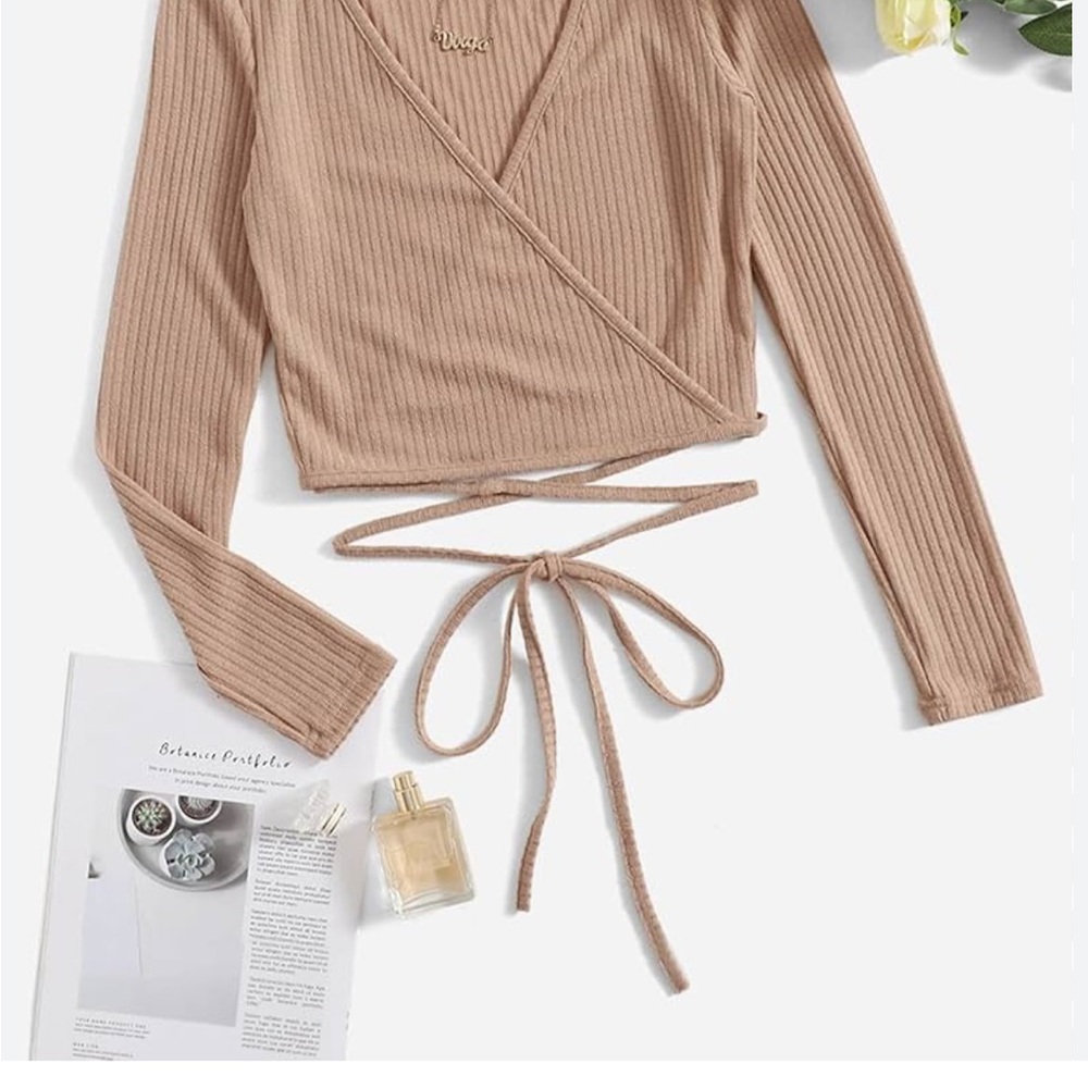 Forever 21 Tan Ribbed Wrap Crop Top